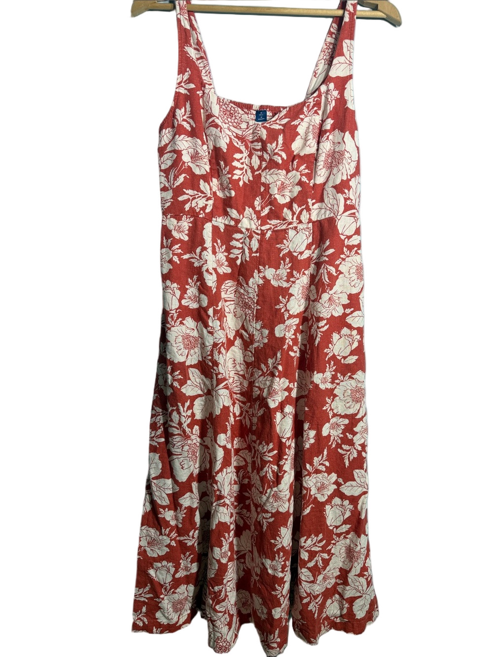 Old Navy Rust Floral Linen Blend Maxi Dress Off- White Print Medium Tall
